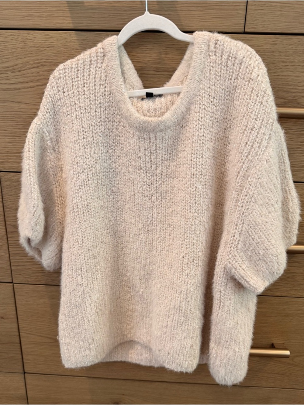 Cozy Cream with sequins Knit short sleeve Women's Sweater.
